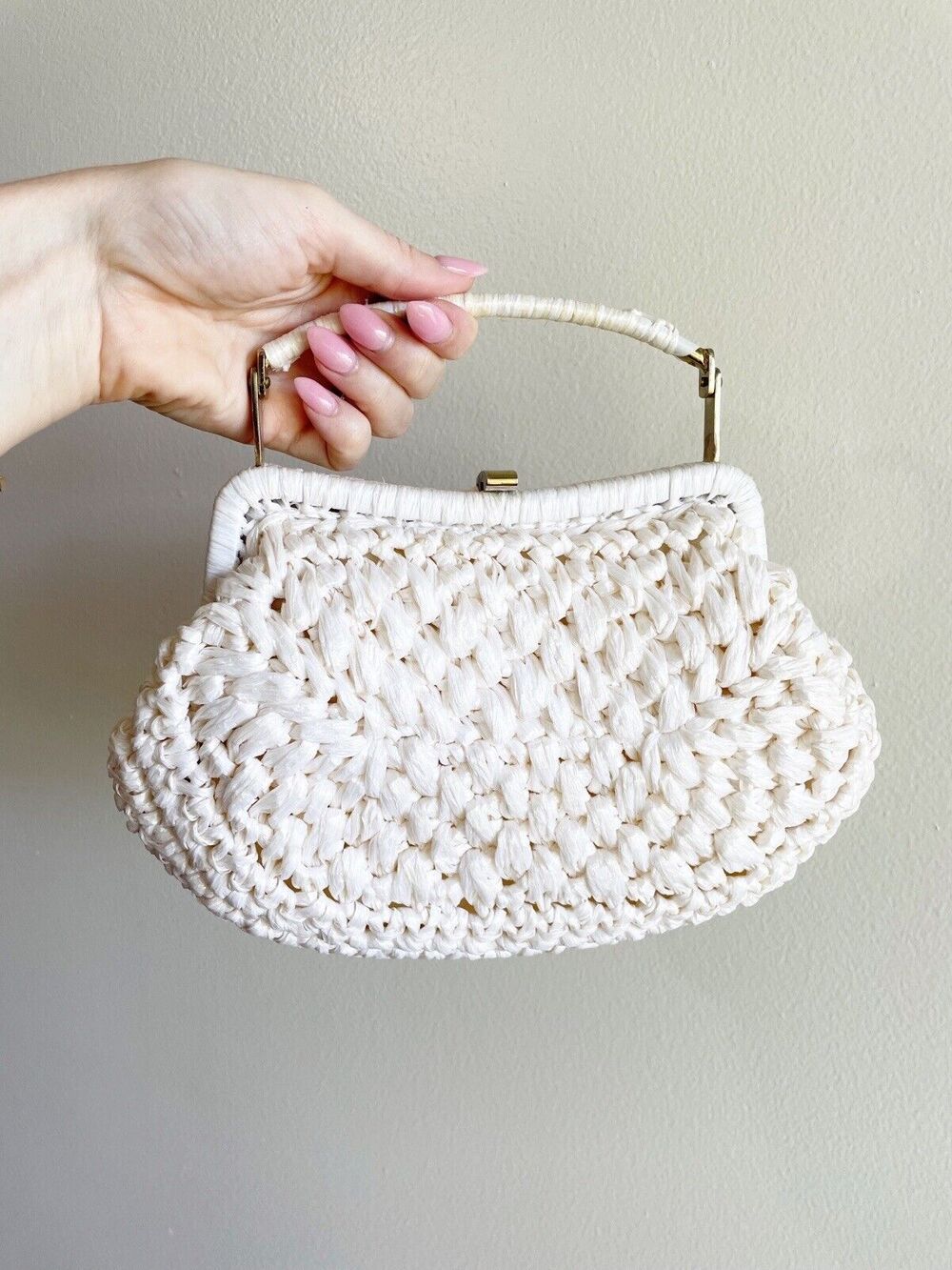 Marcus Brothers of Miami Vintage White Woven Bag 50s 60s